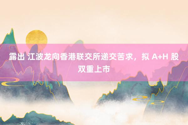 露出 江波龙向香港联交所递交苦求，拟 A+H 股双重上市
